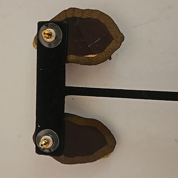 Resin & Metal Handcrafted Leaf Rhinestone Earrings - Picture 4 of 4